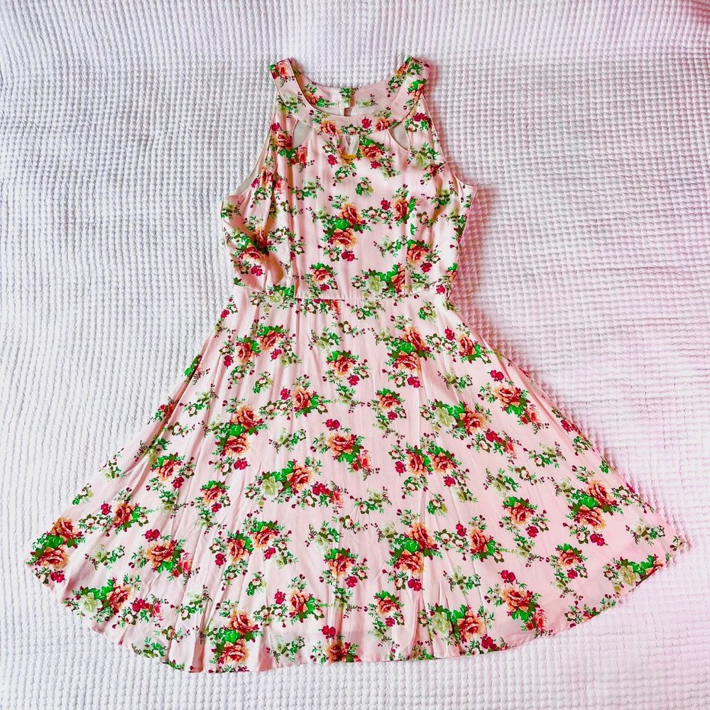 Modcloth Yellow star Vintage Style Floral Dress in Pink (L) New Without Tags